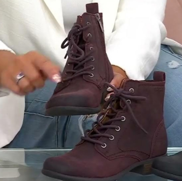 Earth New Leather Janel Lace Up Ankle Boots Burgundy Brown Women 8 - Picture 4 of 7